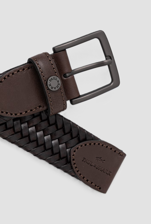 braided leather belt man brown