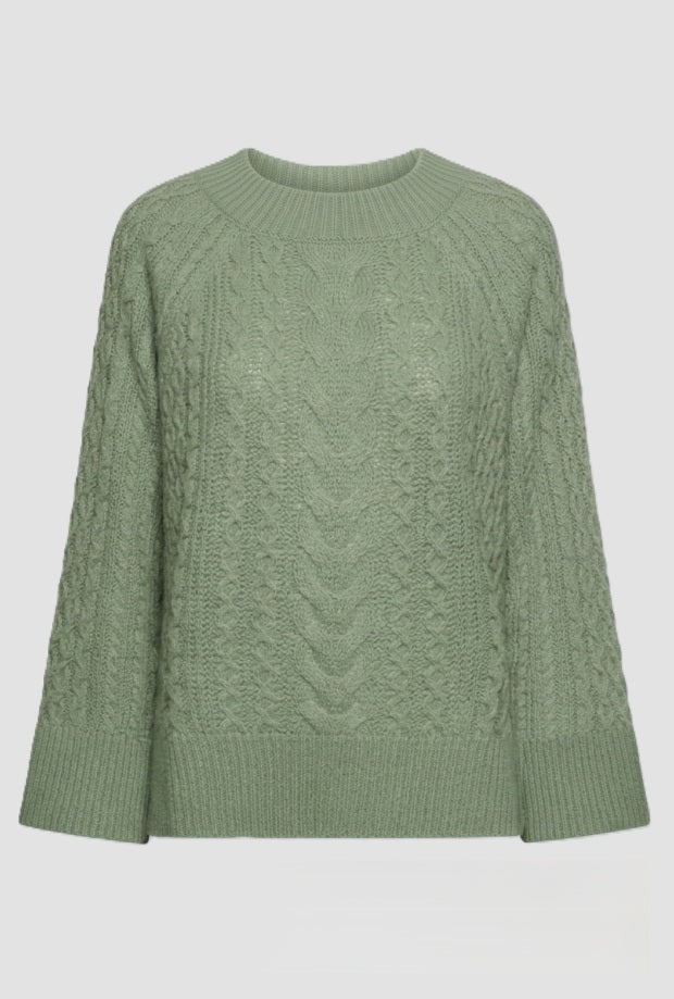 maglione lavorato a trecce donna verde
