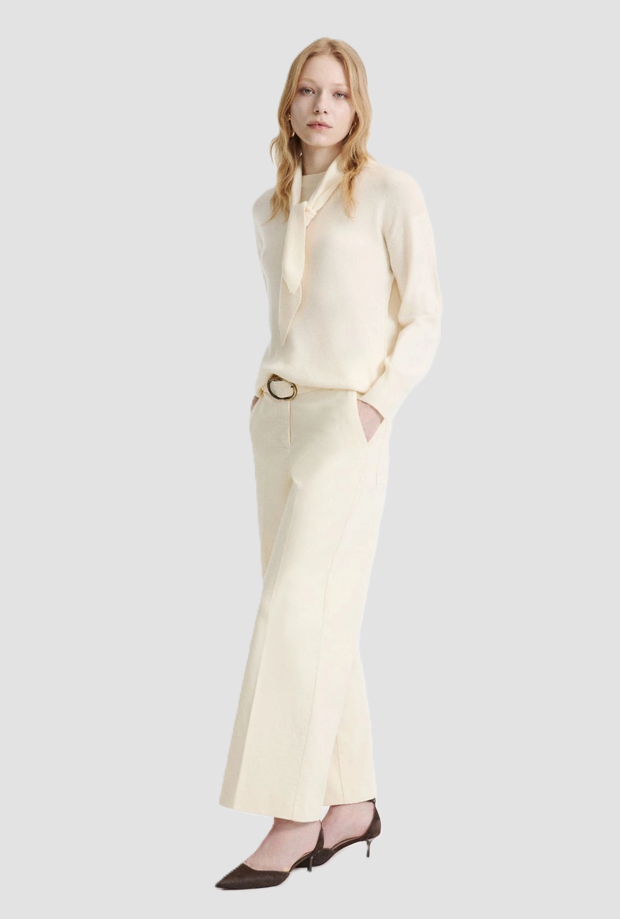 wide leg trousers with belt woman cream