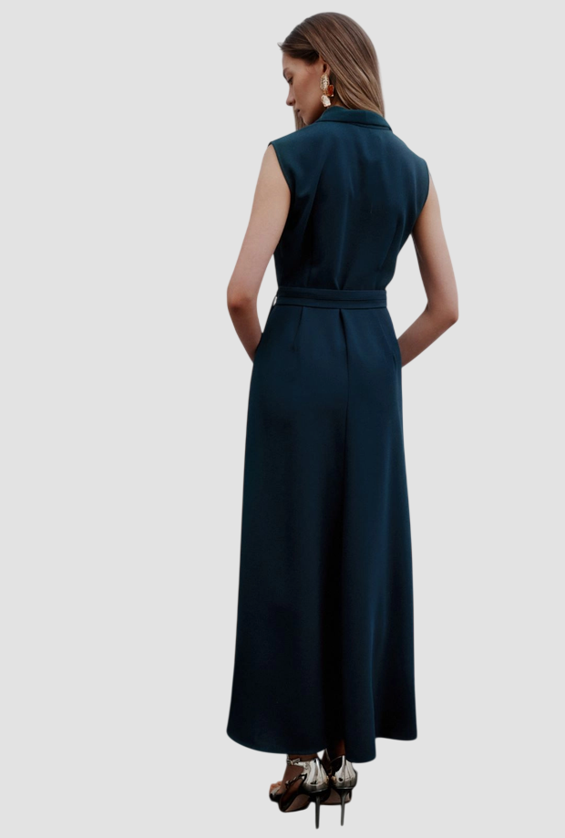 vestido azul pavo real