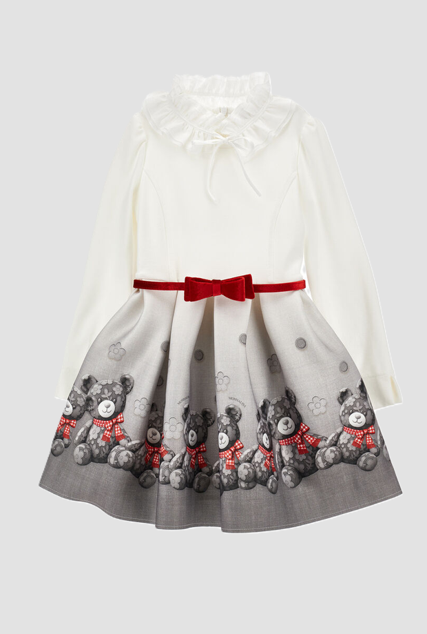 robe avec col volant et ours fille gris
