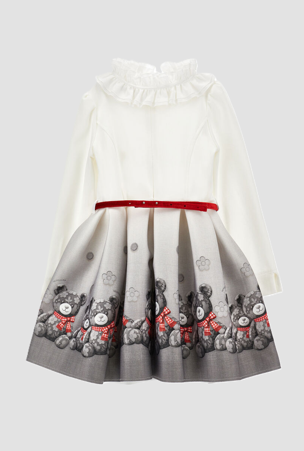 robe avec col volant et ours fille gris