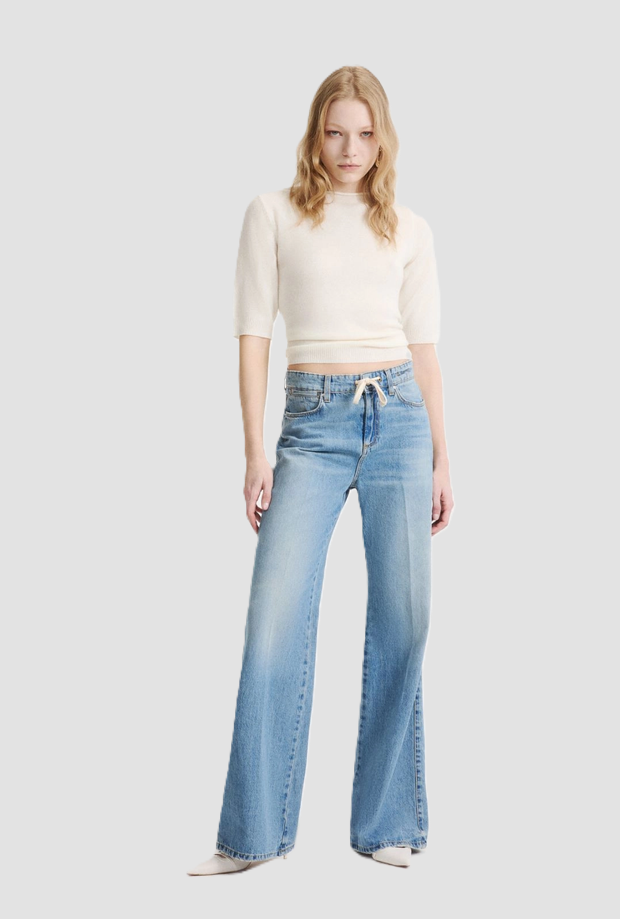 jeans large jambe avec cordon bleu
