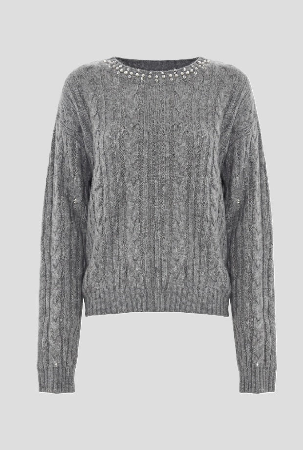 sweater with strass woman grey