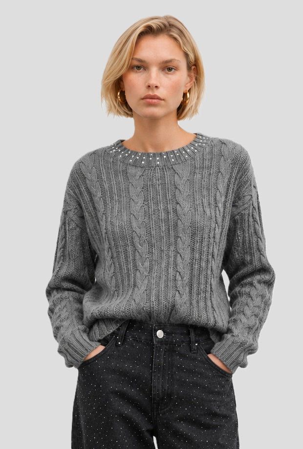sweater with strass woman grey