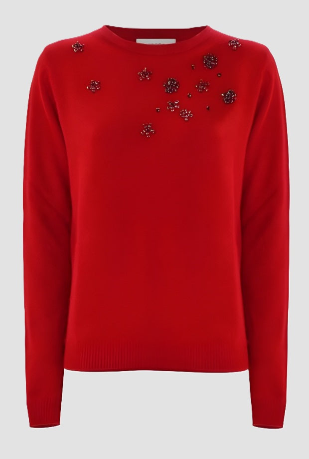 maglione con ricami donna rosso