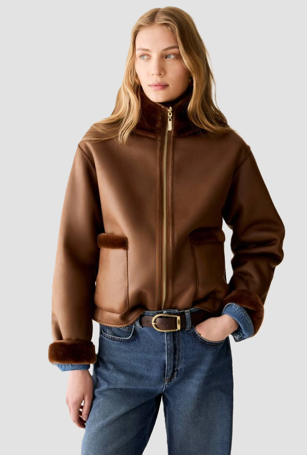 Jacke in reversible ecopelliccia Frau Tabak