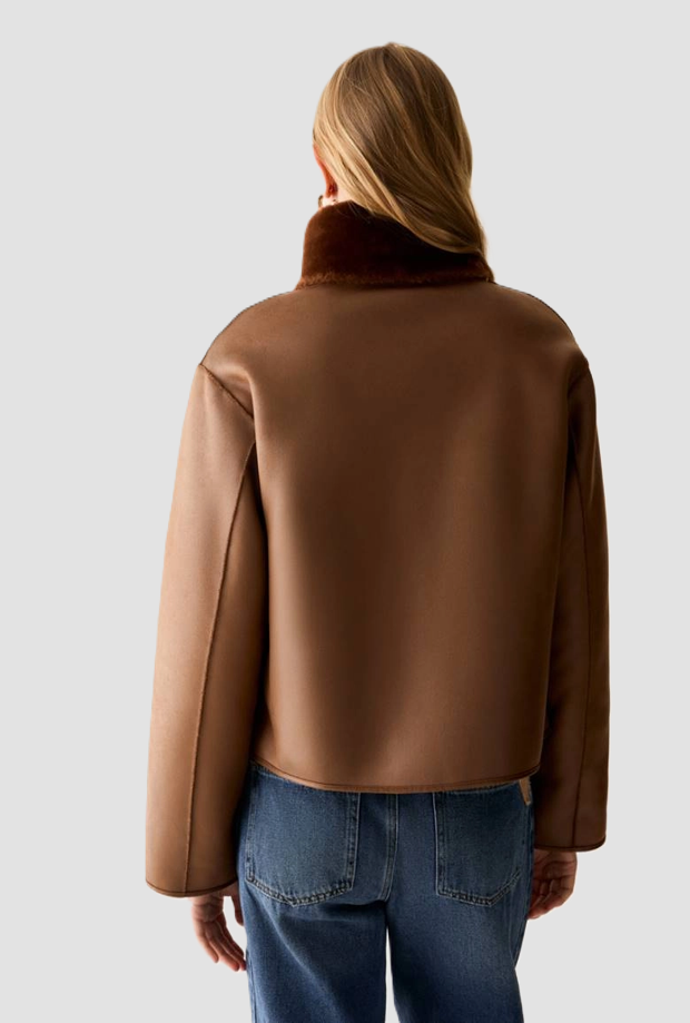 Jacke in reversible ecopelliccia Frau Tabak