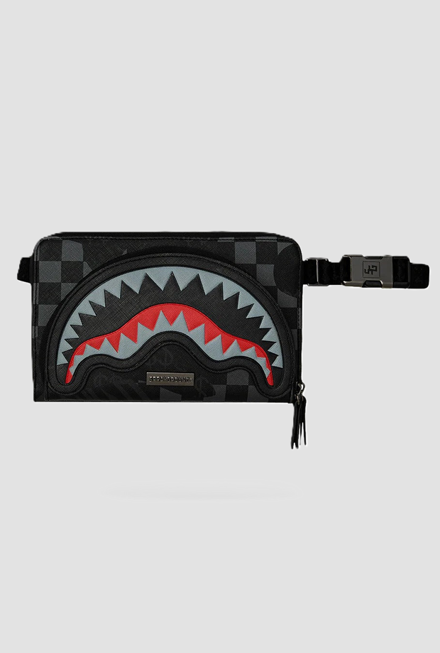 marsupio a scacchiera unisex nero-grigio