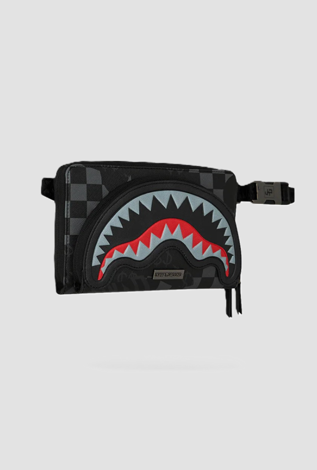 marsupio a scacchiera unisex nero-grigio