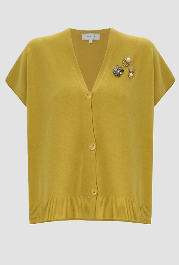 kurze Ärmel Cardigan Frau grünes Öl