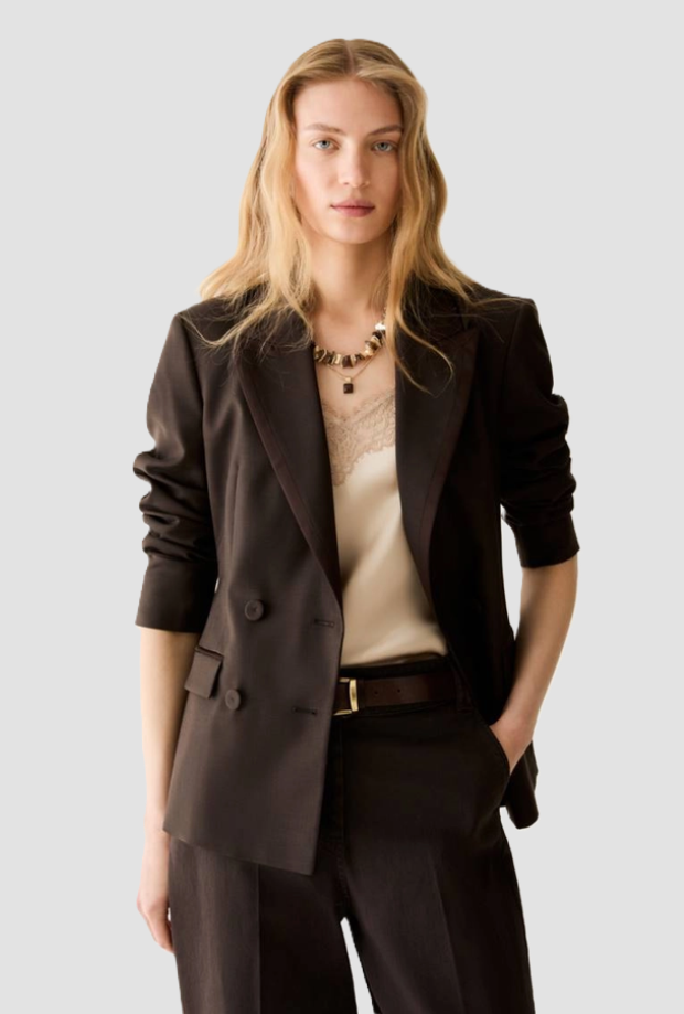 slim fit jacket double-breasted woman blackberry head