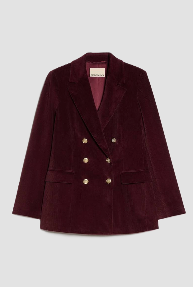 veste double-breasted en velouté bordeaux femme