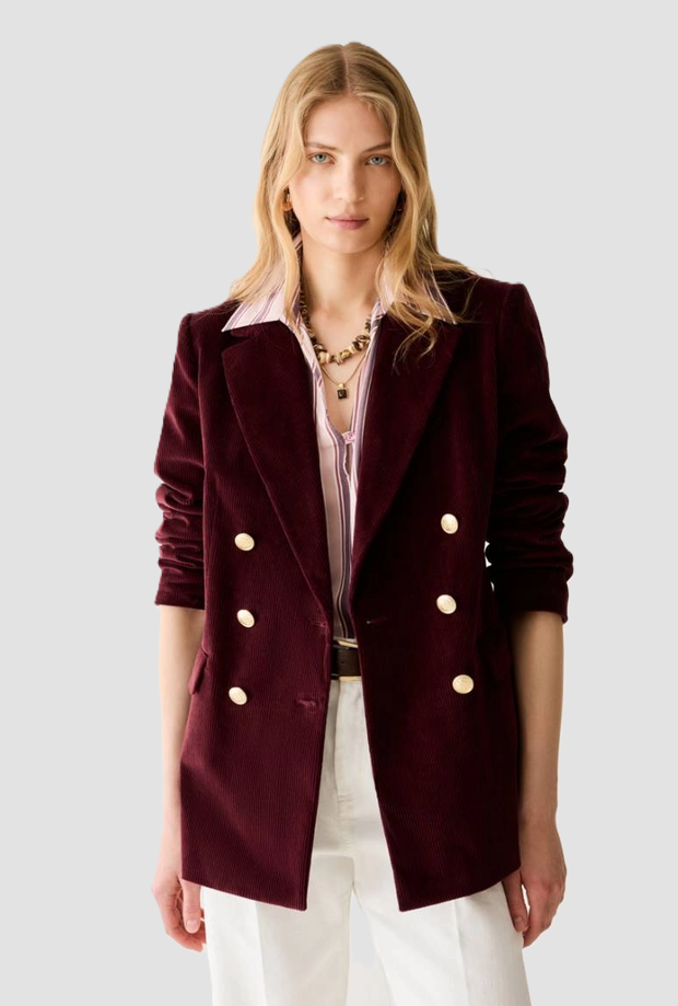 veste double-breasted en velouté bordeaux femme