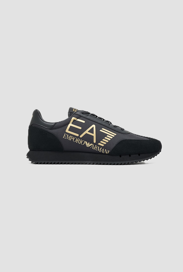 shoes with maxi logo in black gold