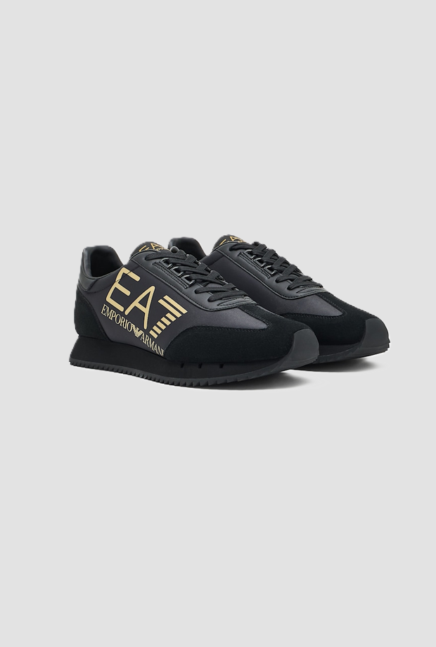 shoes with maxi logo in black gold
