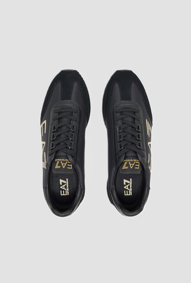 shoes with maxi logo in black gold