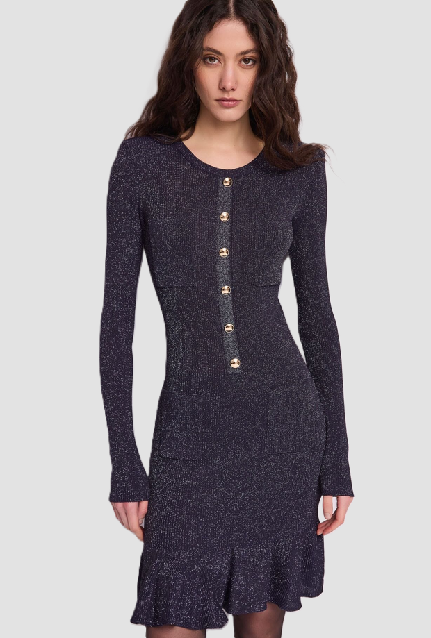 vestido de punto con botones azules