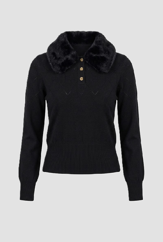 polo con cuello en ecopelliccia negra