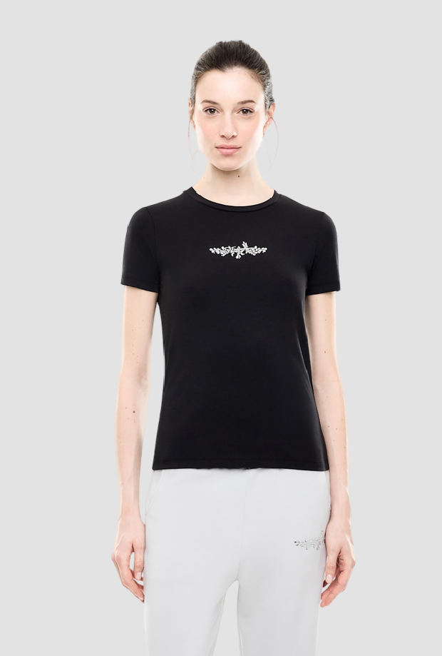 Camiseta con patrón de diamantes de imitación mujer negra