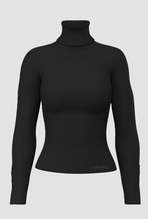 Maille haute col femme noir