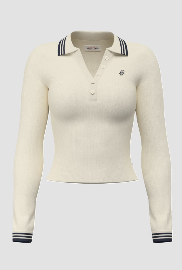 polo con dettagli donna beige