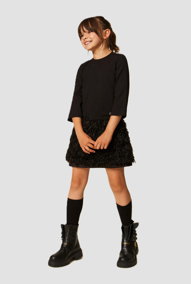 abito con gonna effetto frange bambina nero