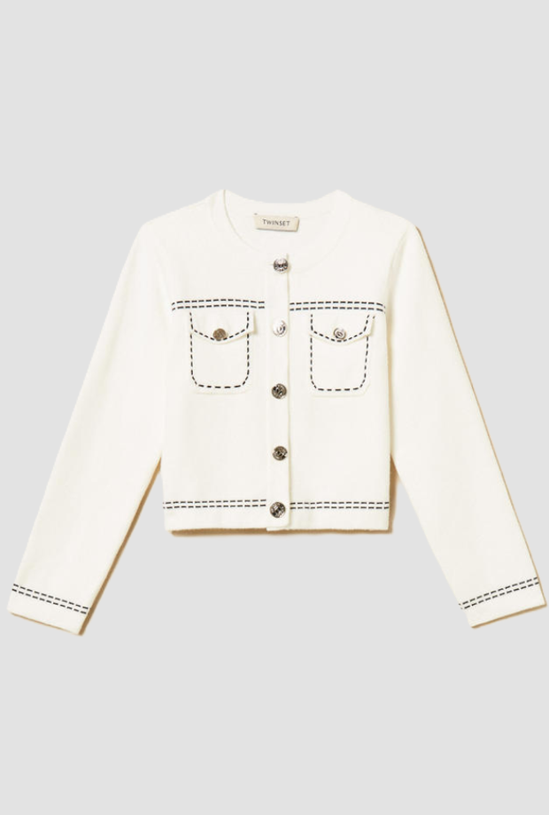 cardigan con cuciture bambina bianco neve
