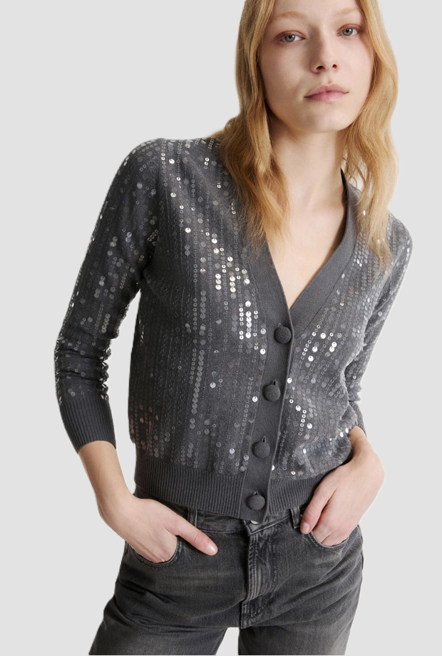 vest met pailletten vrouw grijs