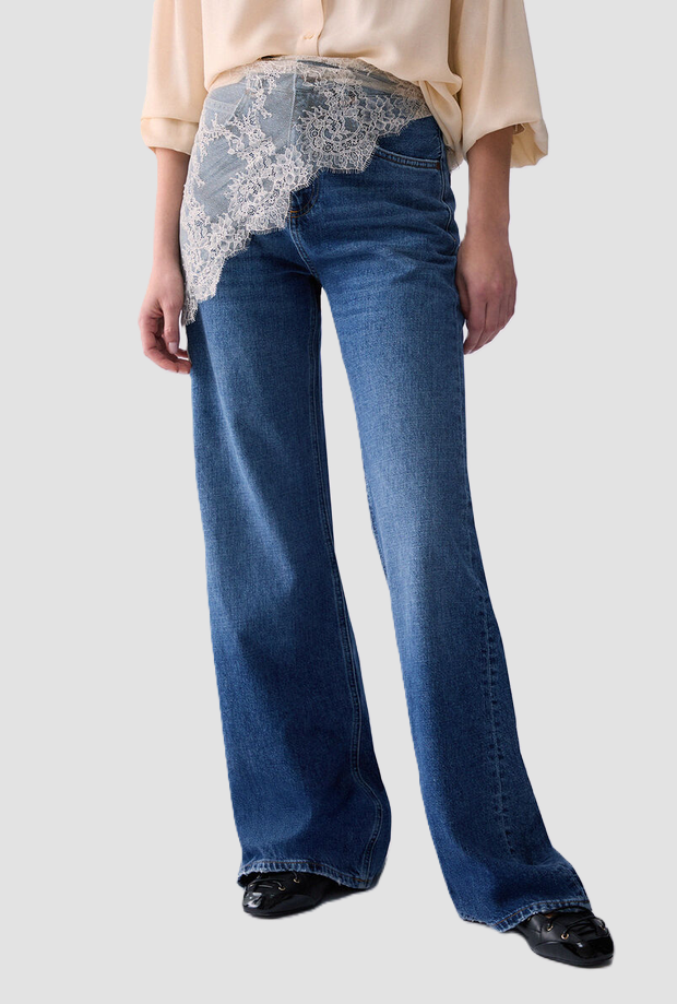 jean avec denim bleu dentelle