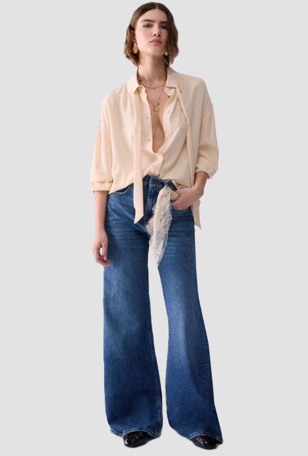 jean avec denim bleu dentelle