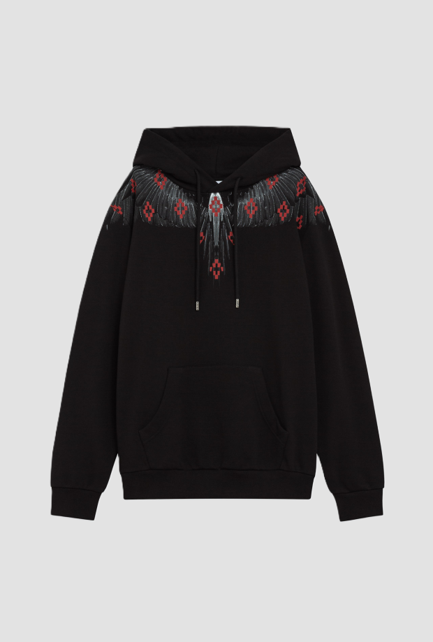 sudadera de alas con capucha de hombre negro