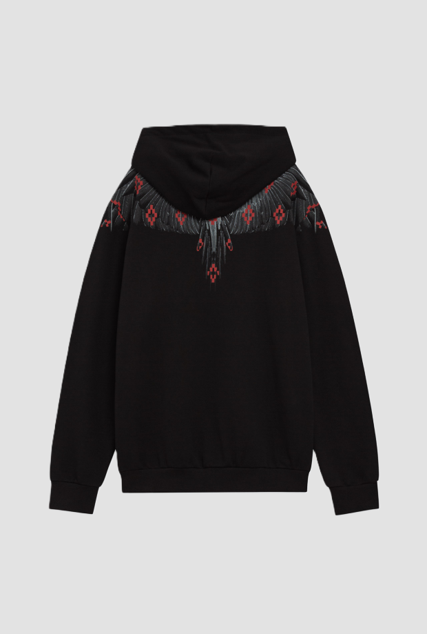 sudadera de alas con capucha de hombre negro