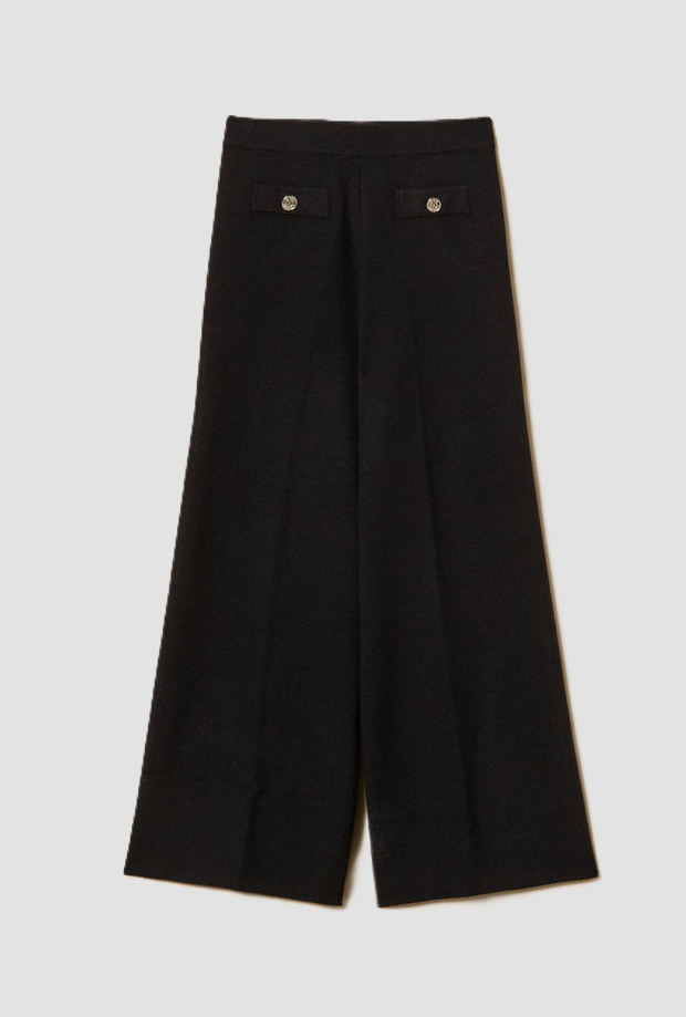 pantalone in maglia con bottoni bambina nero