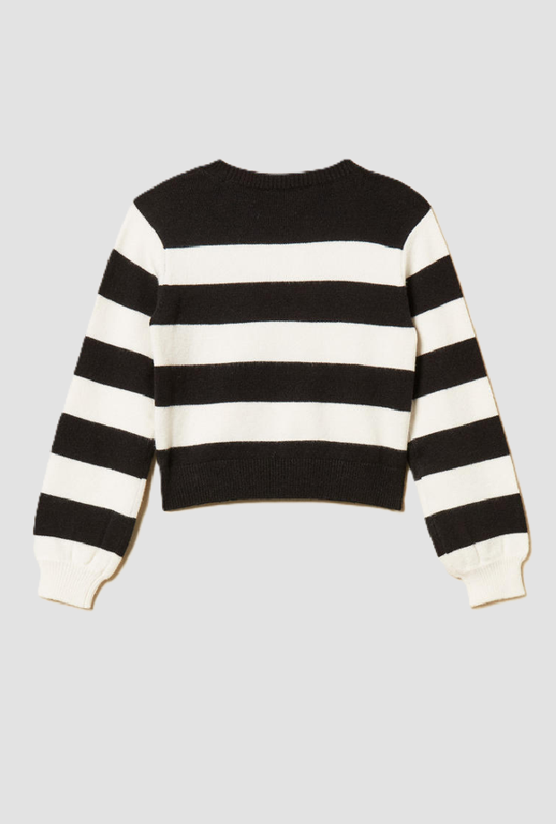 maglia a righe con cuore bambina nero-bianco
