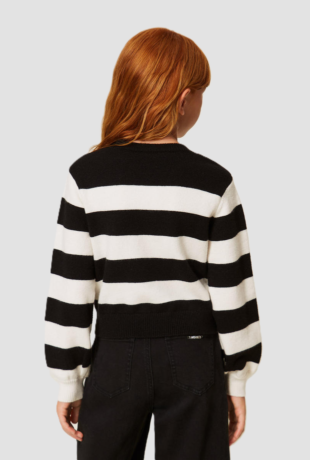 maglia a righe con cuore bambina nero-bianco