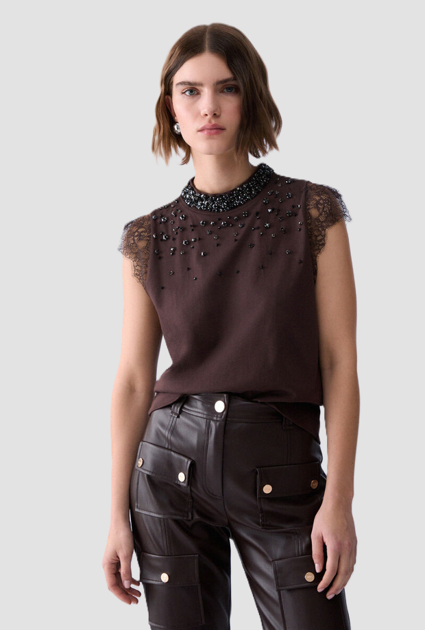 t-shirt with rhinestones woman moka