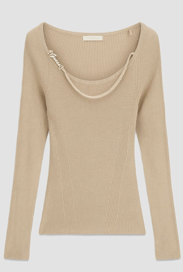 malla con cuello ancho mujer beige
