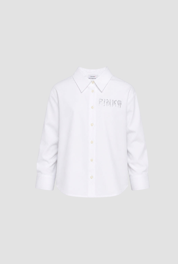 camicia con logo strass bambina bianco