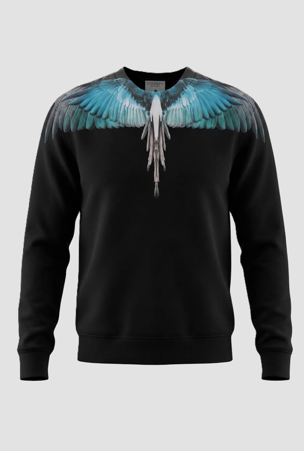 Flügel schwarz-blau Crew Nacken Sweatshirt