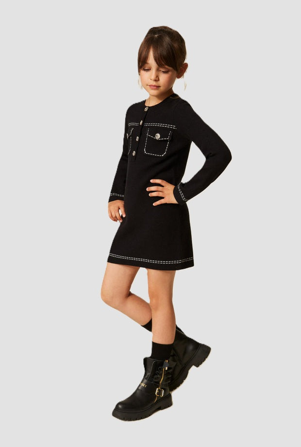 vestido de punto con costura de bebé negro