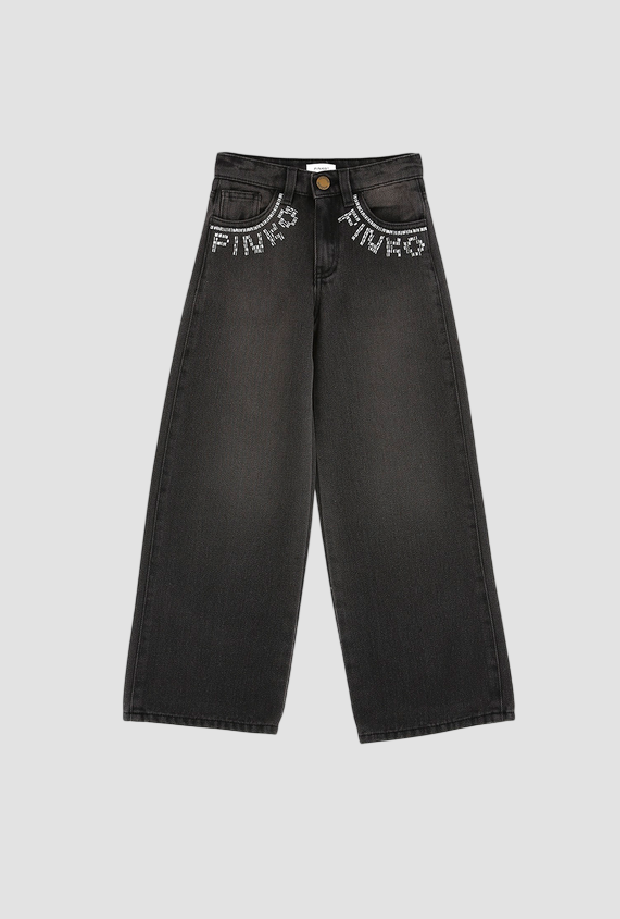 jeans large jambe avec broderie gris foncé