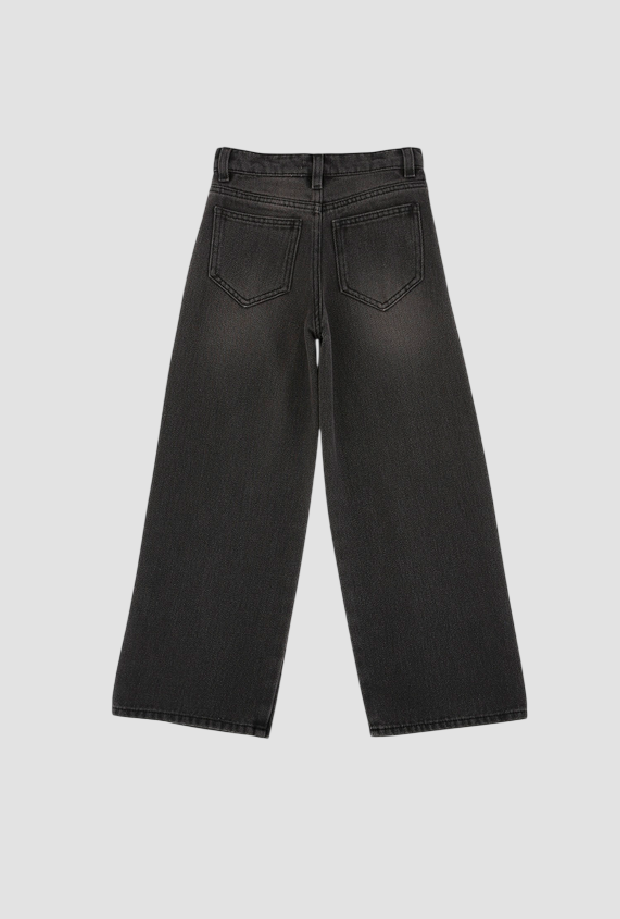 jeans large jambe avec broderie gris foncé