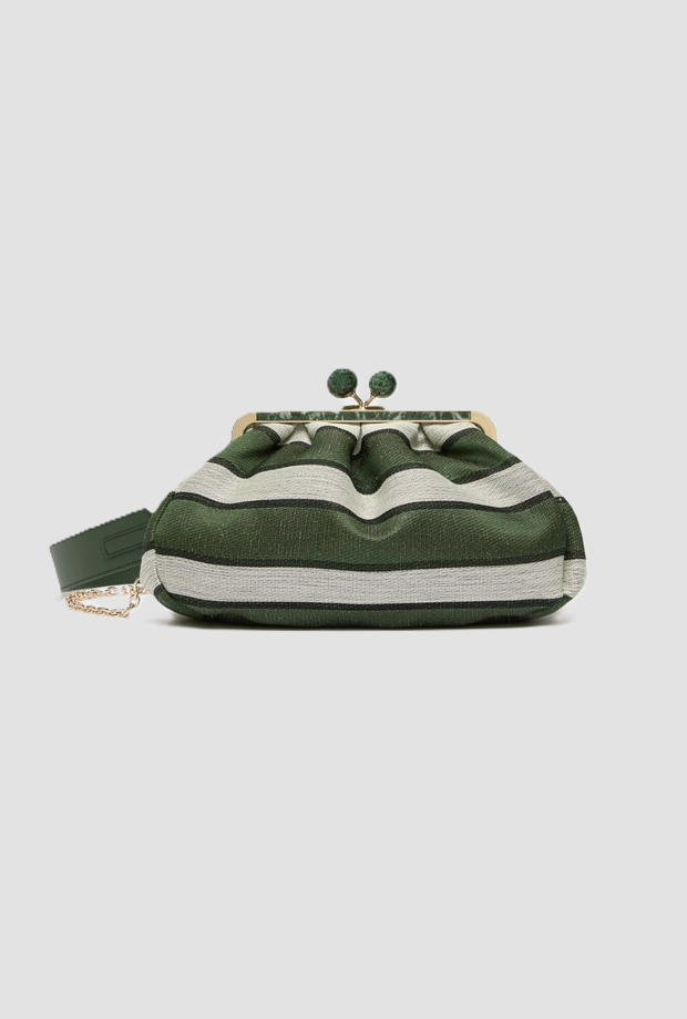 bolsa de pasta de mujer verde de rayas media