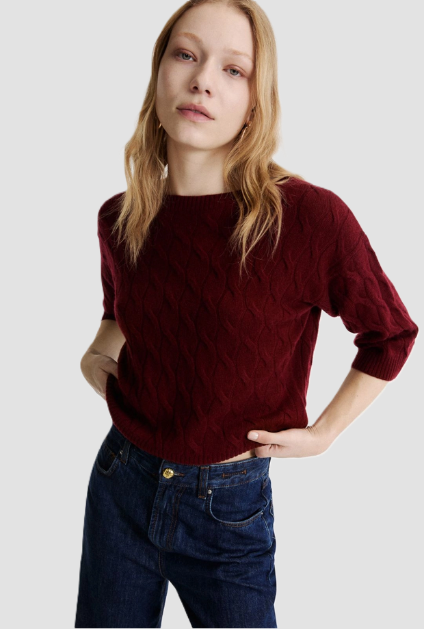 Women's Mixed Waist Knit Cashmere bordeaux