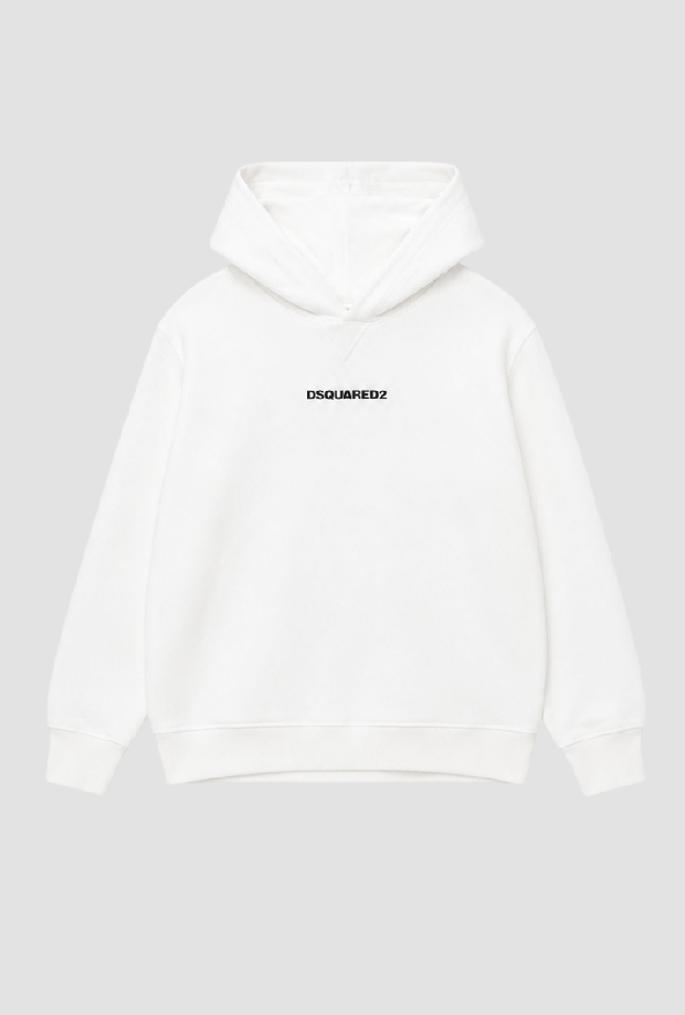 felpa con cappuccio e logo bambino bianco