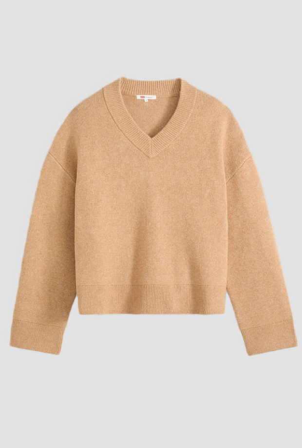 maglia con scollo a v donna cammello