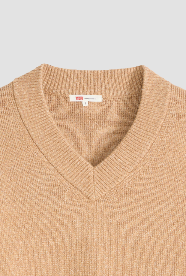 maglia con scollo a v donna cammello