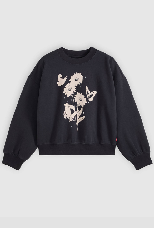 felpa girocollo con fiori donna nero