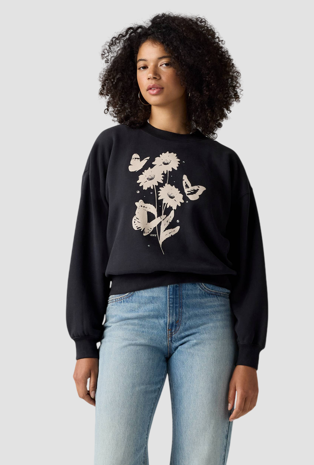 felpa girocollo con fiori donna nero